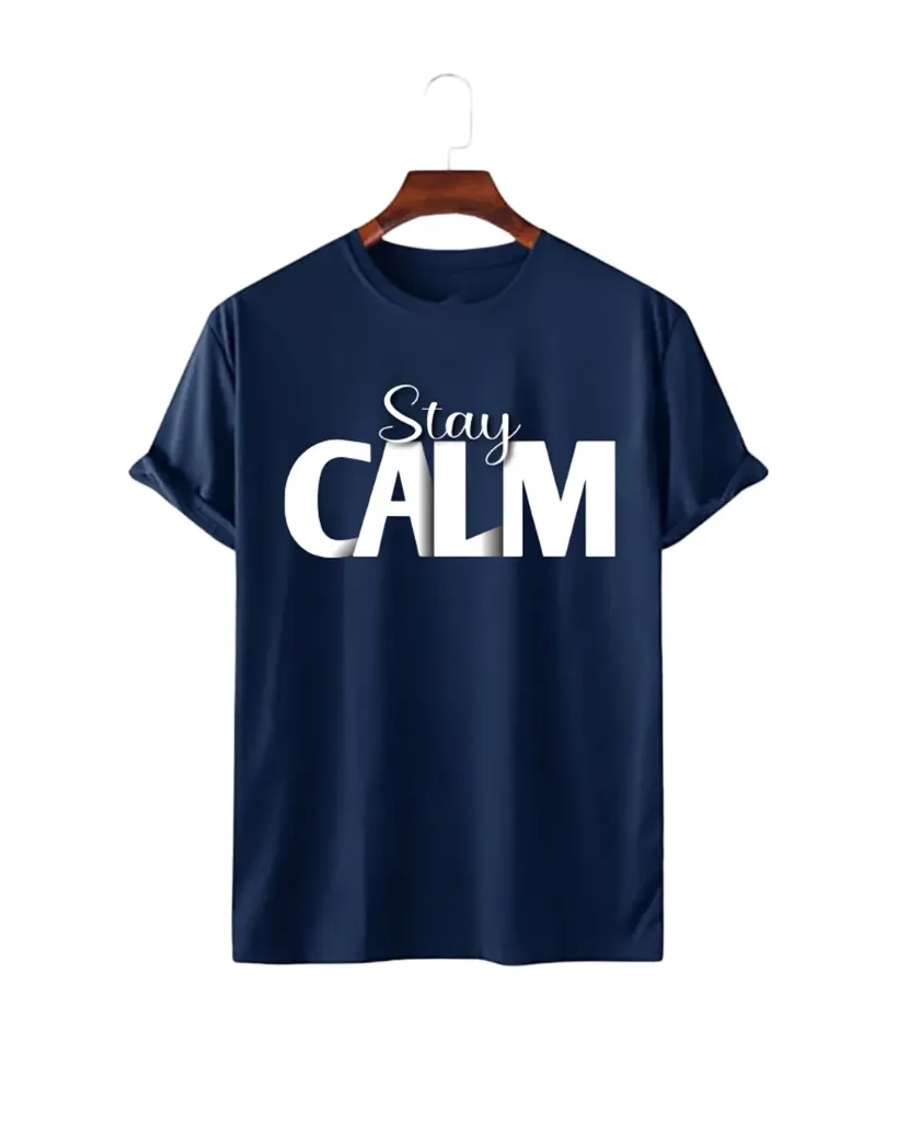 Artify Fashion Men's Half Sleeve T-shirt-Stay Calm-Navi Blue (S)