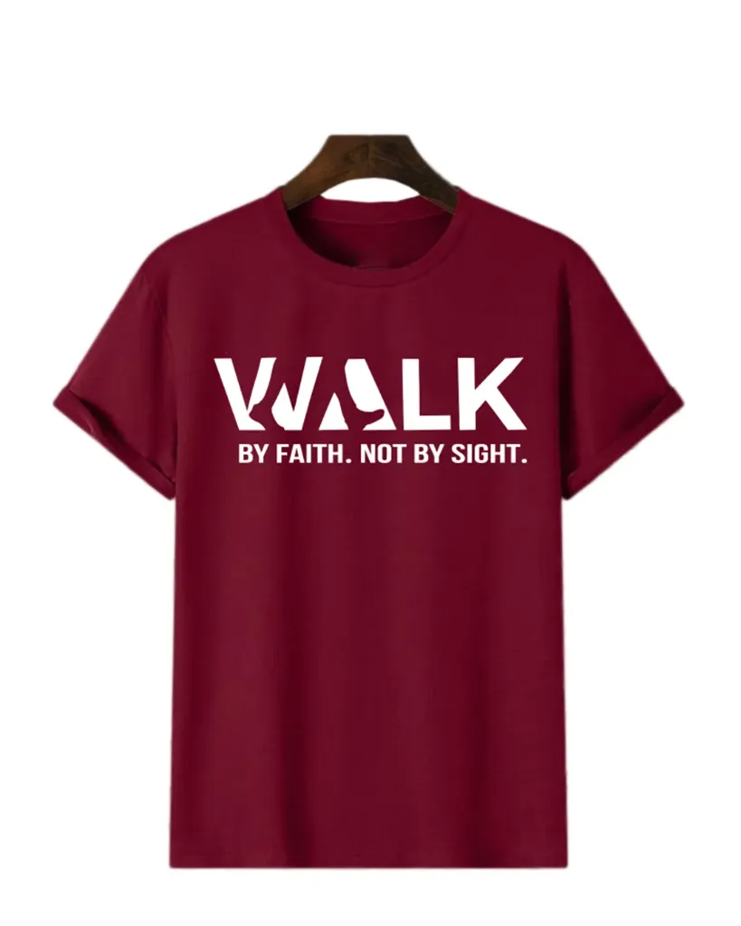 Artify Fashion Men's Half Sleeve T-shirt-Walk By Faith, Not by Sight-Maroon (S)